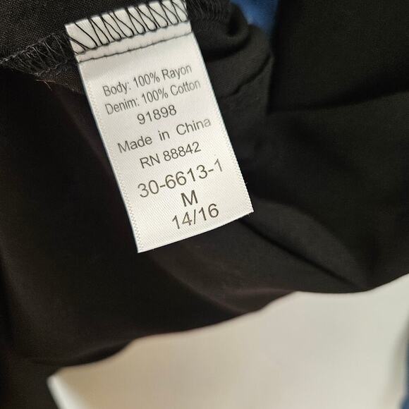 Ellos Denim Trim Tunic Top M 14/16 Plus Blue Black Shirt Long Sleeve - Picture 7 of 8